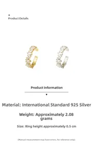 Detail view of 925 sterling silver baguette-cut cubic zirconia open ring parameters