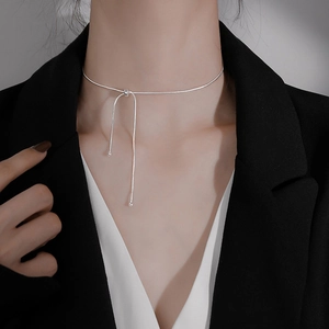Silver Plated Copper Snake Bone Chain Adjustable Choker Necklace Minimalist Geometric Jewelry For Women Daily Office Wear