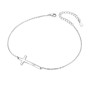 Bracciale minimalista con croce in argento, finitura lucida e chiusura regolabile