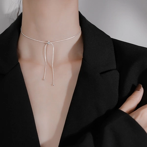 Elegant silver snake chain choker necklace with adjustable sliding buckle for women