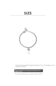 Size chart for beaded double-strand bracelet with a 10mm Lucky pendant and extension chain