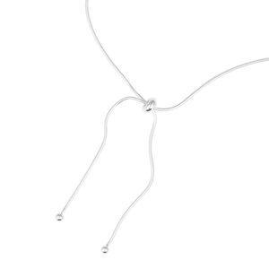 Elegant adjustable silver snake chain necklace with bolo slide clasp and bead charms