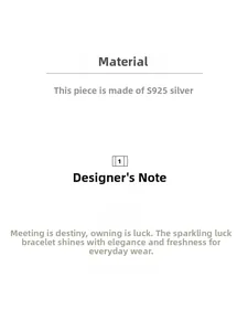 Detailed material specification card showing S925 sterling silver for women's bracelet