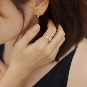 Elegant gold square zircon ring and ear cuff set with rectangle cut stones for women