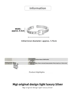 Diagramme détaillé de la bague boucle de ceinture en argent S925 avec largeur 0,5cm