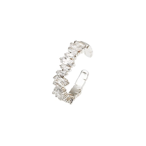 Elegant silver wavy open ring featuring baguette-cut zircon stones in a sleek design