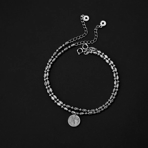 Sparkling double-layer S925 sterling silver chain bracelet with matte round pendant charms