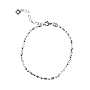 Minimalist S925 sterling silver beaded bracelet with round lucky pendant on white background