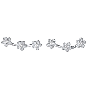 Minimalistische S925 Sterling Silber Ohrstecker mit drei Blumen und CZ-Steinen auf Weiß