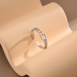 Bague Ouverte à Boucle de Ceinture en Cuivre Réglable de Mode pour Femme avec Strass Incrustés Plaqué Or Argent Bijoux