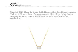 Dettagli del ciondolo geometrico in zircone con catena in argento S925 e dimensioni
