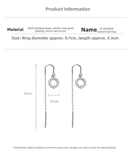 Tableau détaillé des tailles pour boucles d'oreilles pompons en argent S925 et zircons