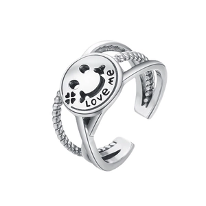 S925 sterling silver smiley face ring with layered design and Love Me engraving