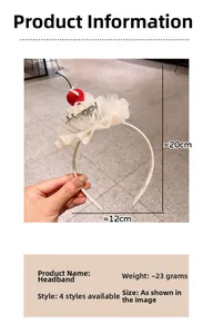 Détail d'un serre-tête gâteau rose avec couches de dentelle et cerise rouge décorative