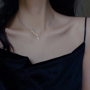 Minimalist Copper Vertical Bar Pendant Necklace For Women Micro Pave Rhinestone Geometric Jewelry Gold Rose Gold Plated Necklaces