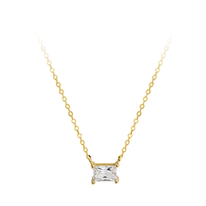 Collana dorata minimalista con ciondolo geometrico quadrato e cristallo scintillante