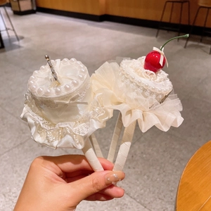 Serre-tête cupcake Lolita rose et blanc avec perles et dentelle pour accessoires cheveux