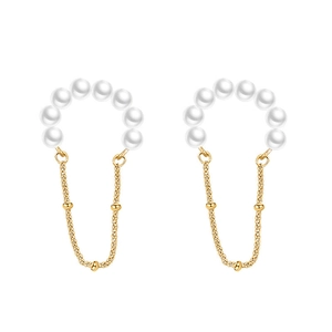 Elegant gold finish vintage pearl tassel clip earrings for women with hanging chains