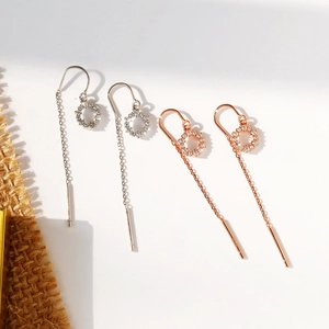 Boucles d'oreilles pendantes en argent sterling avec cercle pavé en argent et or rose