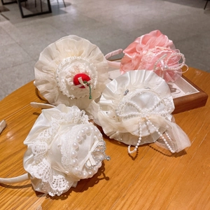 Serre-Tête Chapeau Gâteau d'Anniversaire pour Filles Enfants Lolita Dentelle Künstliche Perle Cerise Fête Accessoires de Coiffure