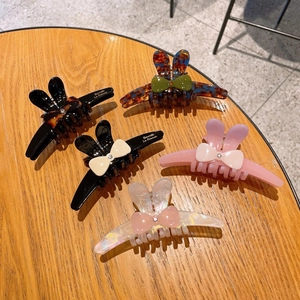 Pince à Cheveux Douce en Acétate Oreilles de Lapin pour Femmes Filles Mignon Nœud Papillon Strass Style Fée Accessoires Cheveux