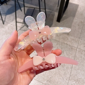 Pince à cheveux style coréen oreilles de lapin avec perles et petit nœud