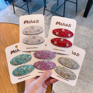 Cute Kids Candy Color Sequin Star Hair Clips Set For Girls Glitter BB Oval Barrette Hair Accessories Handmade Hairpin