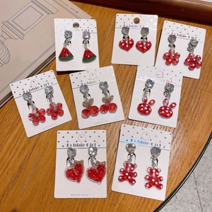 Cartoon Resin Fruit Ear Clips For Girls Kids No Piercing Cute Animal Heart Flower Dangle Earrings Jewelry Accessory Gift