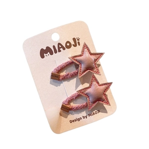 Barrettes étoile en cuir marron café au lait avec surpiqûres rouges pour filles