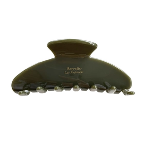 Deep green acetate hair claw clip with golden Barrette La France logo for women