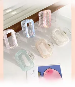 Set of 6 colorful pearlescent square hair claws in pink, blue, and champagne shades