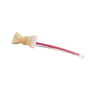 Elegant marble texture bow hair clip with pink metal base for women hairstyles