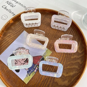 Acetate Marble Hollow Rectangle Hair Claw Clip Iridescent Mother Of Artificial Pearl Pattern Small Square Shark Clip For Women Elegant Hair Accessories