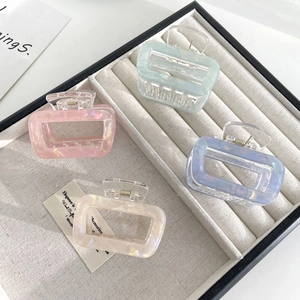 Elegant rectangle hair claw clips in pearlescent pastel colors for women hair styling