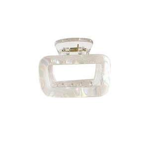 Elegant iridescent white acetate square hair claw clip with pearlescent finish