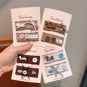 Cute Cartoon Dog Hair Clips For Girls Korean Style Cloth Felt BB Clips With Bowknot Buttons Heart Kids Hair Accessories