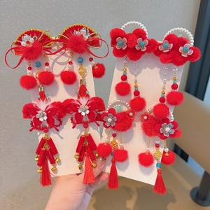 Barrettes chinoises rouges avec pompons et glands pour accessoires Hanfu