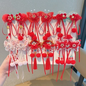 Barrettes à Cheveux Enfants Style Chinois Avec Nœud Gland Künstliche Perles Pompons Pour Hanfu Filles Coiffe Ancienne