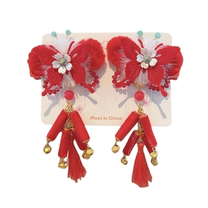 Barrettes chinoises traditionnelles rouges avec pompons et glands pour filles