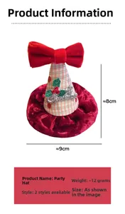 Détail de la pince à cheveux chapeau de Noël à carreaux avec feuilles de houx et nœud