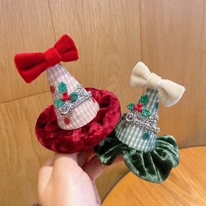 Pince à Cheveux Serre-Tête Bonnet de Noël en Velours Écossais pour Enfants Filles Nœud Papillon Merry Christmas Accessoires de Cheveux Festifs