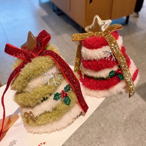 Lot de serre-têtes de Noël en peluche avec motifs sapins vert et rouge et nœuds pailletés