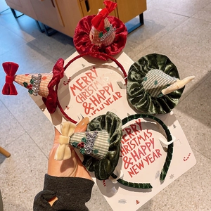 Détails des serre-têtes chapeaux de Noël en velours avec des nœuds et des broderies