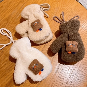 Muffole invernali in peluche con toppa a toast e cordino per bambini piccoli