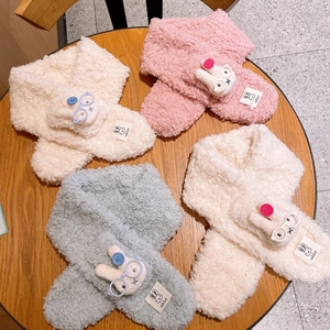 Kinder Plüschschal mit Hasen-Motiv in Beige, Rosa und Grau aus weichem Lammwoll-Imitat