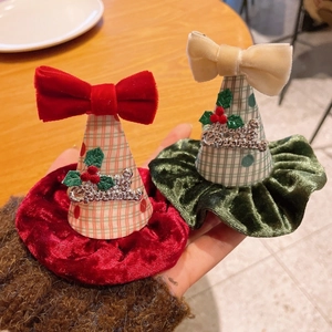 Barrettes de Noël en velours avec nœud papillon, houx et logo Merry Christmas en métal