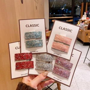 2 Pieces Kids Glitter Sequin BB Hair Clips Set Korean Minimalist Geometric Square Polka Dot Hairpins Girls Accessories
