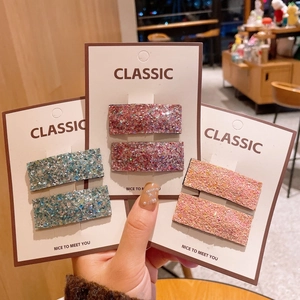 Sparkling glitter rectangular hair clips set for girls in multiple colors with classic cards