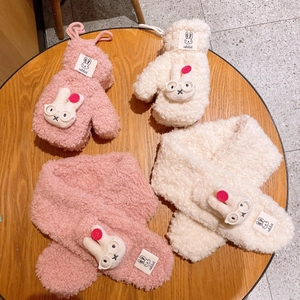Süße Cartoon Hase Brille Plüsch Schal Und Fäustlinge Für Kinder Winter Warm Kunstpelz Polyester Halswärmer Zubehör Für Kaltes Wetter