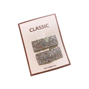 Sparkly sequin rectangle BB hair clips for girls, set of two on white display card